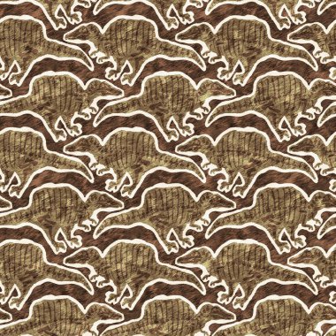 Kahverengi el, Spinosaurus fosil kemikleri çizdi dinozor dikişsiz deseni. Bebek odası için cinsiyet olarak Tarafsız Jurasik siluet. Müze, neslin tükenmesi ve tekstil tasarımı için ev dekorasyonu. 