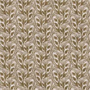 Sepia nötr botanik yaprak dikişsiz keten deseni. Yastık fırlatmak ve mobilya yapmak için organik doğal ton yeşilliği tasarımı. Modern bej kahverengi nötr ev dekorasyonu tekstil kumaşı.