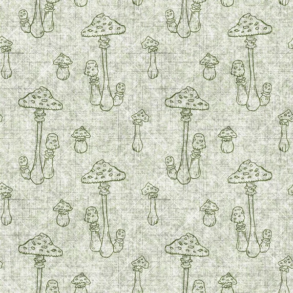Houba bezešvé ručně kreslené prádlo styl vzor. Organické houby přirozený tón na tón design pro házet polštář, měkké vybavení. Moderní zelené lesy domácí dekor. — Stock fotografie