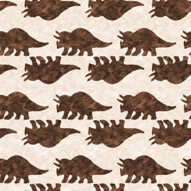 Hand drawn triceratops dinosaur seamless pattern. Gender Neutral Jurassic fossil silhouette for baby nursery. Gender neutral home decor for museum, extinction and textile design. 