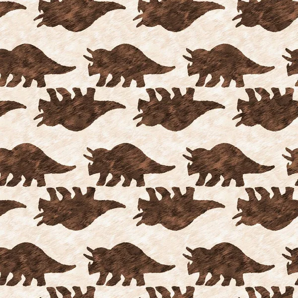 Hand drawn triceratops dinosaur seamless pattern. Gender Neutral Jurassic fossil silhouette for baby nursery. Gender neutral home decor for museum, extinction and textile design.