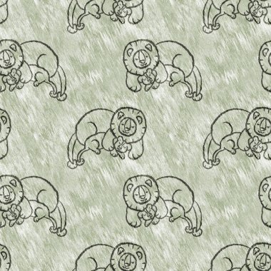 Bebek odası dekorasyonu için şirin bir safari aslanı deseni. Kusursuz kürksüz yeşil desenli cinsiyet nötr iz tasarımı. 