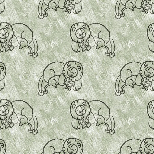 Bebek odası dekorasyonu için şirin bir safari aslanı deseni. Kusursuz kürksüz yeşil desenli cinsiyet nötr iz tasarımı. 