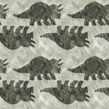 Yeşil el triceratops dinozor deseni çizdi. Bebek yuvası için cinsiyet Nötr Jurasik fosil silueti. Müze, nesli tükenme ve tekstil tasarımı için cinsiyet ayrımı yapılmamış ev dekorasyonu. 