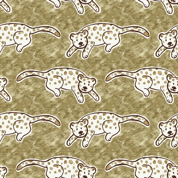 Χαριτωμένο σαφάρι άγρια λεοπάρδαλη μοτίβο των ζώων για μωρά διακόσμηση δωματίου. Απρόσκοπτη μεγάλη γάτα μαλλιαρή καφέ υφή ουδέτερο σχέδιο εκτύπωσης φύλου. — Φωτογραφία Αρχείου