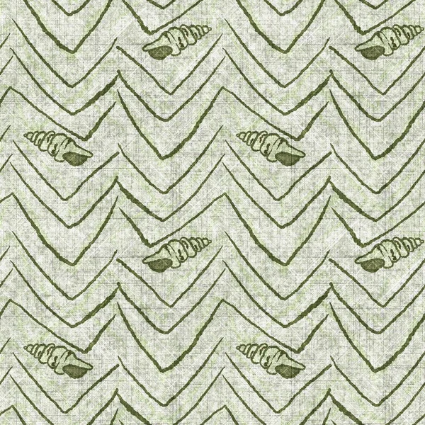 Seashell seamless hand drawn linen style pattern. Organic marine life natural tone on tone design for throw pillow, soft furnishing. Modern green coastal ocean home decor. — Photo