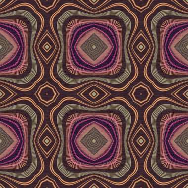 Topraksı renkler altmışlı yılların geometrik pürüzsüz desenli kahverengi tonlarında. Modern vintage geo dokuması tekstil keten mozaik efekti tekrar fayans. 