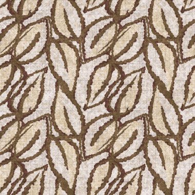 Botanik yaprakları, el işi, keten desenli. Yastık fırlatmak için organik yaprak doğal ses tonu, yumuşak mobilya. Modern sepia ev dekorasyonu. 