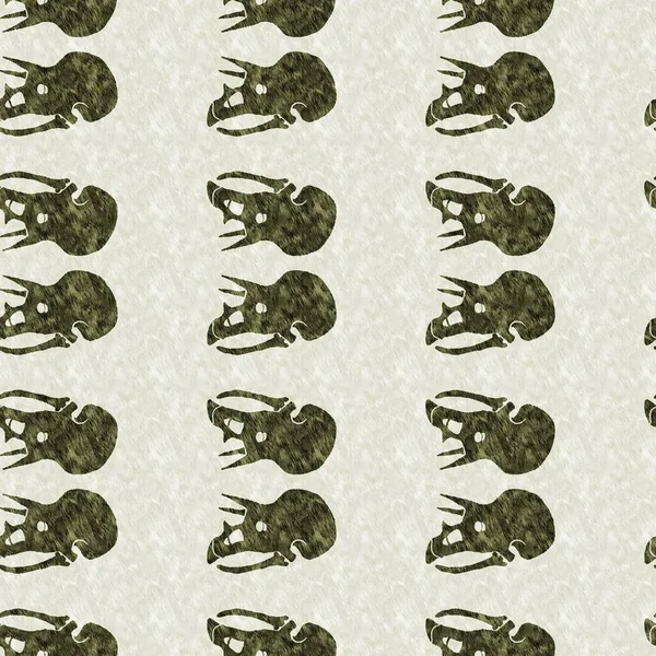 Tricératops vert dinosaure squelettes fossiles motif sans couture. Silhouette Jurassique Neutre de Genre pour la crèche. Décor de maison neutre pour le musée, l'extinction et le design textile. — Photo