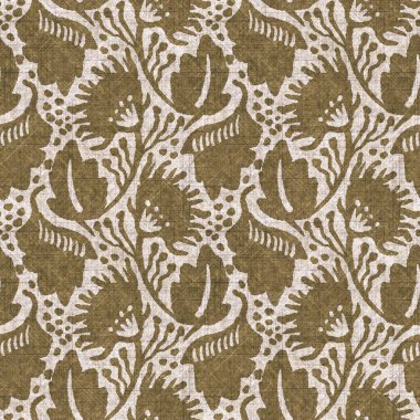 Sepia nötr botanik yaprak dikişsiz keten deseni. Yastık fırlatmak ve mobilya yapmak için organik doğal ton yeşilliği tasarımı. Modern bej kahverengi nötr ev dekorasyonu tekstil kumaşı.