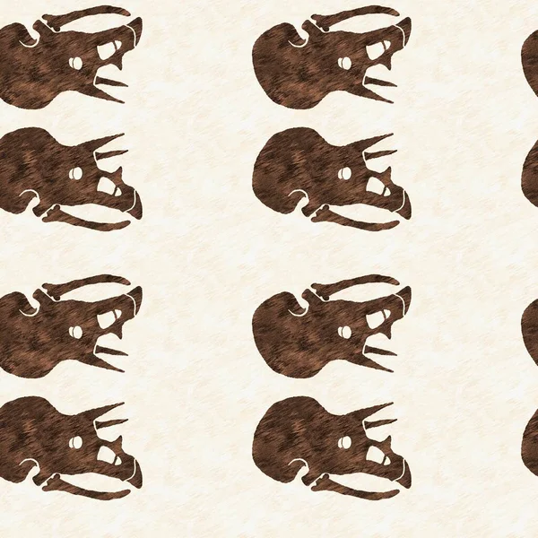 Tricératops dessinés à la main brun motif sans couture dinosaure. Silhouette fossile Jurassique neutre du genre pour la crèche. Décor de maison neutre pour le musée, l'extinction et le design textile. — Photo