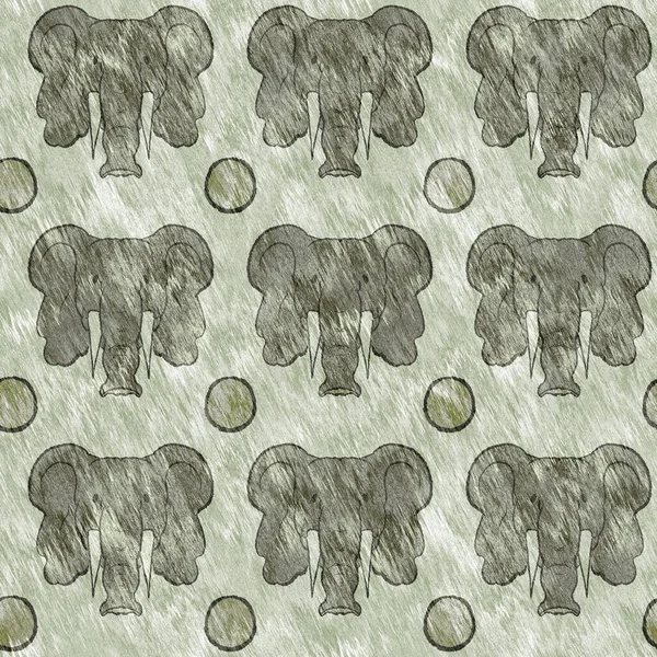 Cute safari elephant wild african animal pattern for babies room decor. Seamless furry green textured gender neutral print design. — Stock Photo, Image