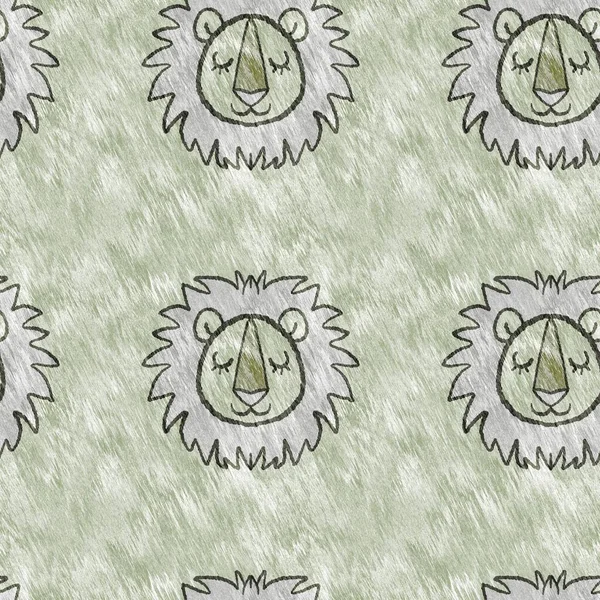 Cute safari lion wild animal pattern for babies room decor. Seamless furry green textured gender neutral print design. — Foto de Stock