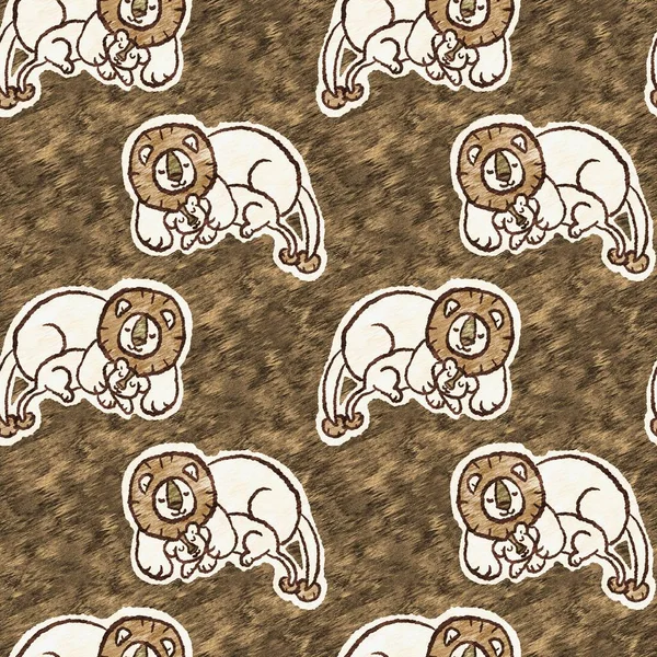 Leuke safari leeuw wild dier patroon voor baby 's kamer decor. Naadloze harige bruine textuur grote kat geslacht neutrale print ontwerp. — Stockfoto