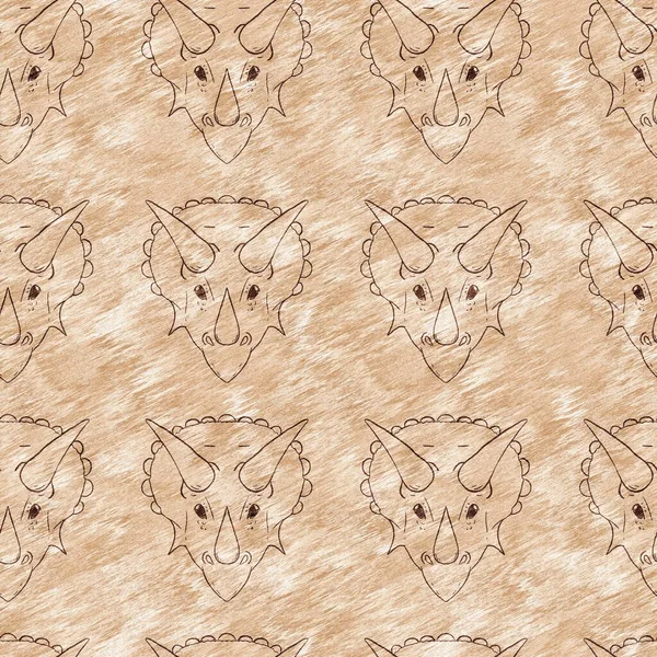 Hand drawn triceratops dinosaur seamless pattern. Gender Neutral Jurassic fossil silhouette for baby nursery. Gender neutral home decor for museum, excintion and textile design. — ストック写真