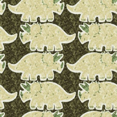 Yeşil el triceratops dinozor deseni çizdi. Bebek yuvası için cinsiyet Nötr Jurasik fosil silueti. Müze, nesli tükenme ve tekstil tasarımı için cinsiyet ayrımı yapılmamış ev dekorasyonu. 