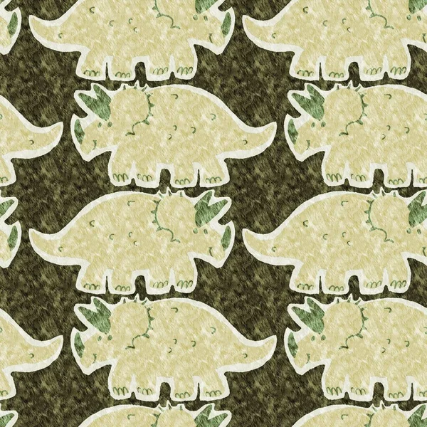 Yeşil el triceratops dinozor deseni çizdi. Bebek yuvası için cinsiyet Nötr Jurasik fosil silueti. Müze, nesli tükenme ve tekstil tasarımı için cinsiyet ayrımı yapılmamış ev dekorasyonu. 