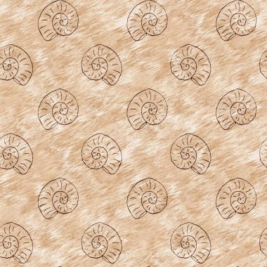 Yeşil el, ammonit fosilini dikişsiz desen olarak çizdi. Cinsiyet Tarafsız Jurasik siluet. Müze, neslin tükenmesi ve tekstil tasarımı için ev dekorasyonu. 