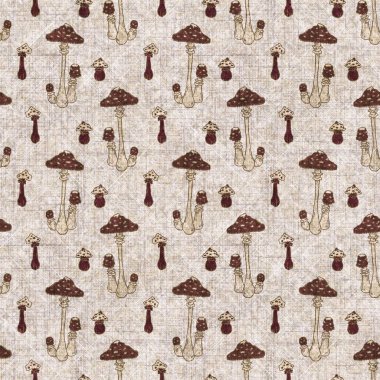 Mantarsız el yapımı keten desenli. Organik mantarlar, yastık fırlatmak için doğal ton tasarımı, yumuşak mobilyalar. Modern sepia ormanlık ev dekoru. 