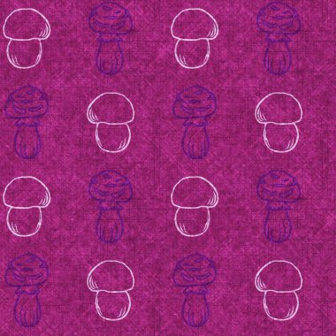 Mantar pembesi kumaş dokusu deseni. Kusursuz örülmüş orman mantarı dekoru desenli tuval sonbaharı. .