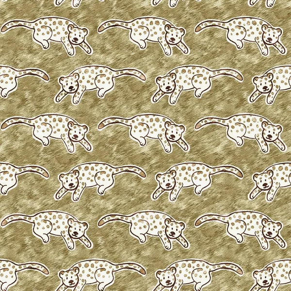 Cute safari wild leopard animal pattern for babies room decor. Seamless big cat furry brown textured gender neutral print design. — стоковое фото