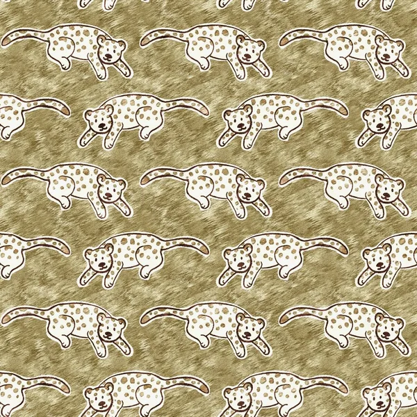 Padrão de animal de leopardo selvagem safari bonito para decoração de sala de bebês. Sem emenda grande gato peludo marrom texturizado gênero neutro impressão design. — Fotografia de Stock