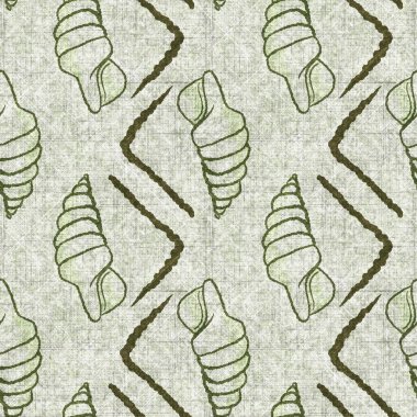 Deniz kabuğu dikişsiz, el yapımı keten desenli. Organik deniz yaşamı, yumuşak mobilya ve yastık fırlatmak için ton tasarımı üzerine doğal bir ton. Modern yeşil okyanus ev dekorasyonu.