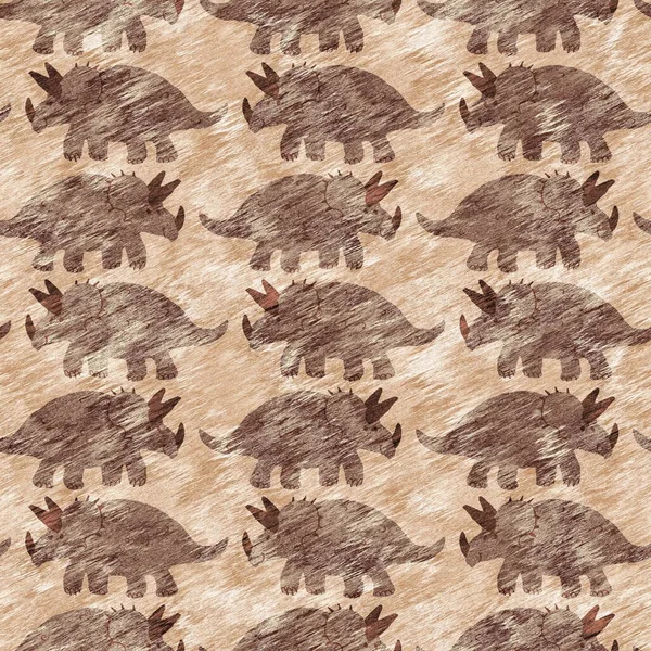 Hand drawn triceratops dinosaur seamless pattern. Gender Neutral Jurassic fossil silhouette for baby nursery. Gender neutral home decor for museum, excintion and textile design. — ストック写真