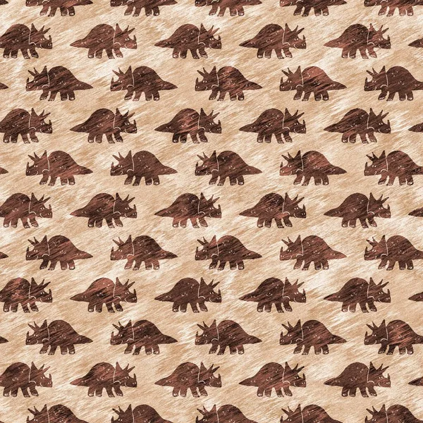 Hand drawn triceratops dinosaur seamless pattern. Gender Neutral Jurassic fossil silhouette for baby nursery. Gender neutral home decor for museum, excintion and textile design.