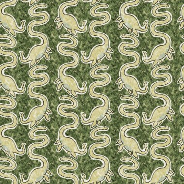 Yeşil el plesiosaur dinazorunu kusursuz şekilde çizdi. Bebek yuvası için cinsiyet Nötr Jurasik fosil silueti. Müze, nesli tükenme ve tekstil tasarımı için cinsiyet ayrımı yapılmamış ev dekorasyonu. 