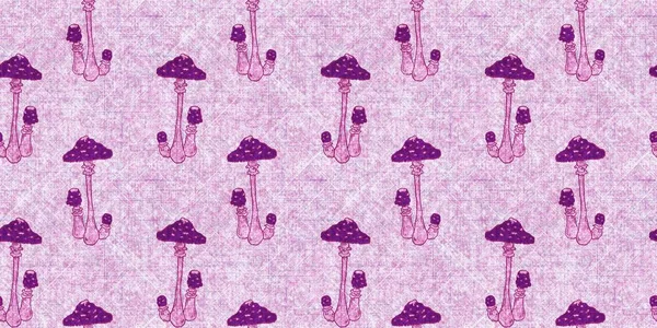 Mantar pembesi kumaş dokusu kenarı etkisi. Kanvas sonbahar kurdelesi için kusursuz örülmüş orman mantarı dekoratif baskısı.