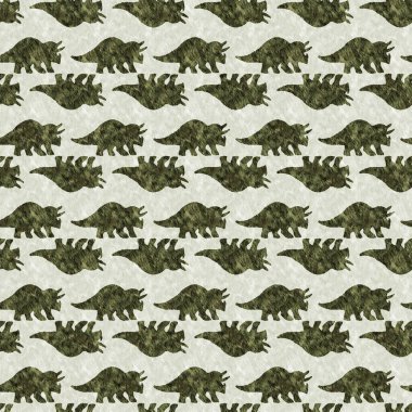 Yeşil el triceratops dinozor deseni çizdi. Bebek yuvası için cinsiyet Nötr Jurasik fosil silueti. Müze, nesli tükenme ve tekstil tasarımı için cinsiyet ayrımı yapılmamış ev dekorasyonu. 