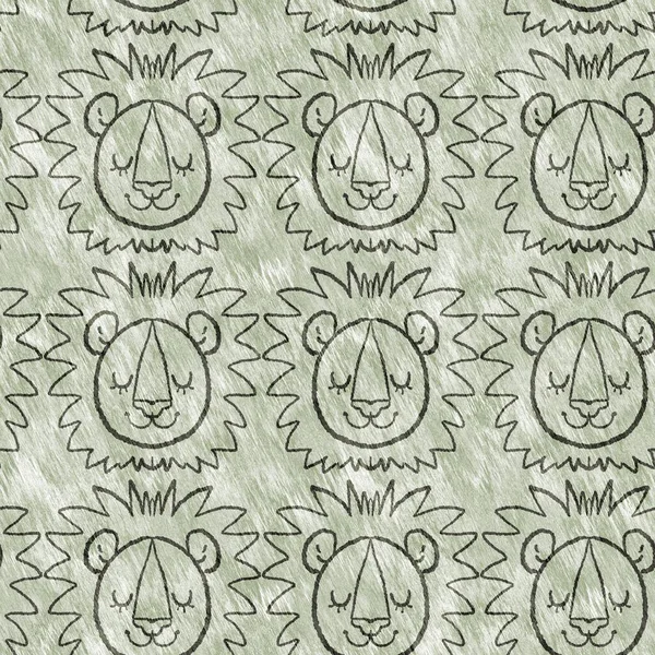 Cute safari lion wild animal pattern for babies room decor. Seamless furry green textured gender neutral print design. — Fotografia de Stock