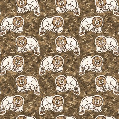 Bebek odası dekorasyonu için şirin bir safari aslanı deseni. Kusursuz kürklü kahverengi desenli büyük kedi cinsiyeti nötr iz tasarımı. 