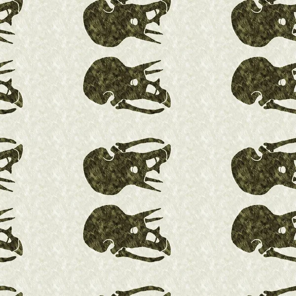 Triceratops verdes huesos fósiles de dinosaurios patrón sin costura. Silueta Jurásica Neutral de Género para la guardería infantil. Decoración para el hogar neutra de género para museo, extinción y diseño textil. — Foto de Stock
