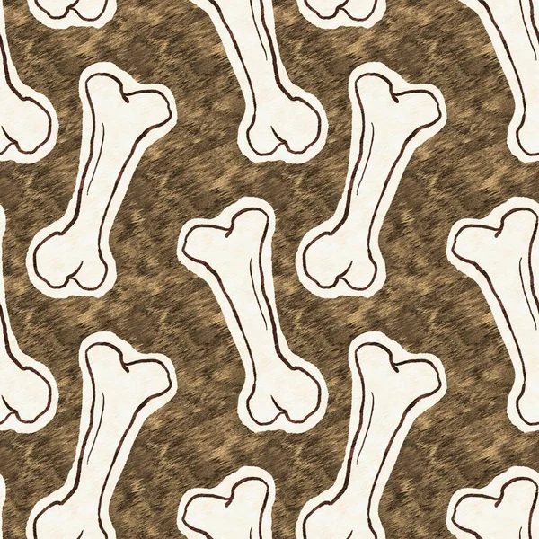 Brown hand drawn dinosaur bone seamless pattern. Gender Neutral Jurassic fossil silhouette for baby nursery. Home decor for museum, extinction and textile design. — Fotografia de Stock