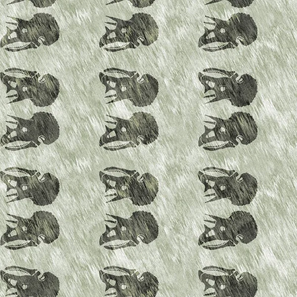 Triceratops dibujado a mano huesos fósiles patrón sin costura dinosaurio. Silueta Jurásica Neutra de Género. Decoración del hogar para museo, excinción y diseño textil. — Foto de Stock
