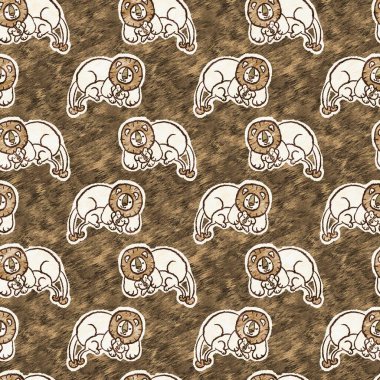 Bebek odası dekorasyonu için şirin bir safari aslanı deseni. Kusursuz kürklü kahverengi desenli büyük kedi cinsiyeti nötr iz tasarımı. 