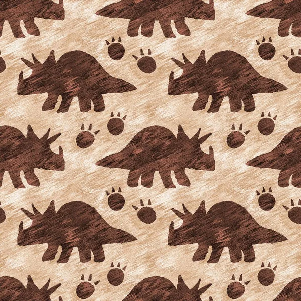 Hand drawn triceratops dinosaur seamless pattern. Gender Neutral Jurassic fossil silhouette for baby nursery. Gender neutral home decor for museum, excintion and textile design. — Foto de Stock