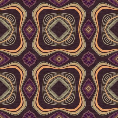 Topraksı renkler altmışlı yılların geometrik pürüzsüz desenli kahverengi tonlarında. Modern vintage geo dokuması tekstil keten mozaik efekti tekrar fayans. 
