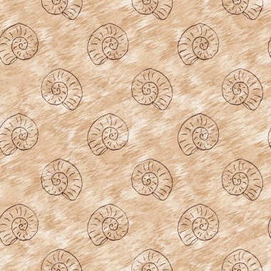 Yeşil el, ammonit fosilini dikişsiz desen olarak çizdi. Cinsiyet Tarafsız Jurasik siluet. Müze, neslin tükenmesi ve tekstil tasarımı için ev dekorasyonu. 