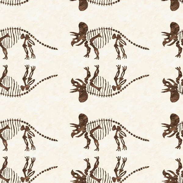 Hand drawn triceratops fossil bones dinosaur seamless pattern. Gender Neutral Jurassic silhouette. Home decor for museum, excintion and textile design.
