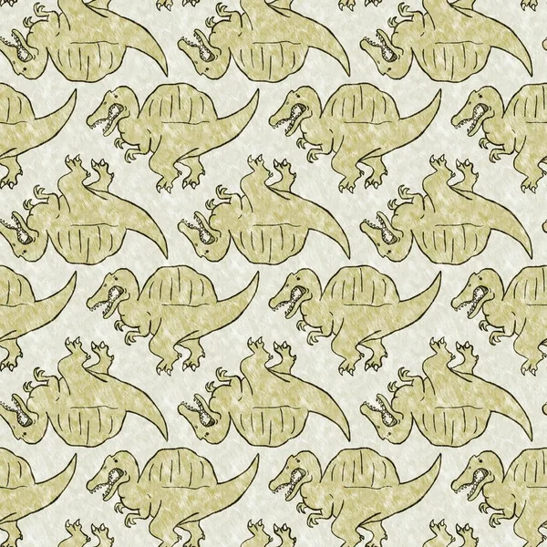 Green hand drawn Spinosaurus dinosaur seamless pattern. Gender Neutral Jurassic fossil silhouette for baby nursery. Home decor for museum, extinction and textile design. — Stock Photo, Image