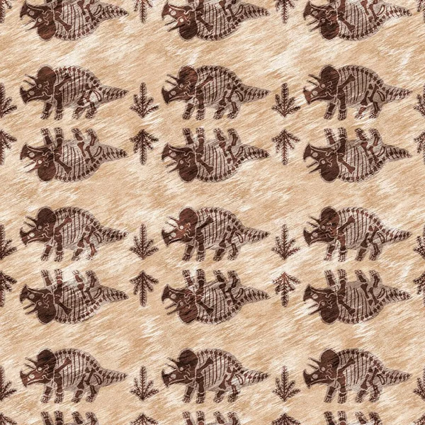 Hand drawn triceratops fossil bones dinosaur seamless pattern. Gender Neutral Jurassic silhouette. Home decor for museum, excintion and textile design. — Zdjęcie stockowe