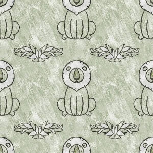 Cute safari lion wild animal pattern for babies room decor. Seamless furry green textured gender neutral print design.