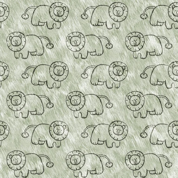 Cute safari lion wild animal pattern for babies room decor. Seamless furry green textured gender neutral print design. — 스톡 사진