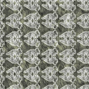 El çizimi triceratops fosil kemikler dinazor dikişsiz desen. Cinsiyet Tarafsız Jurasik siluet. Müze, excintion ve tekstil tasarımı için ev dekorasyonu. 