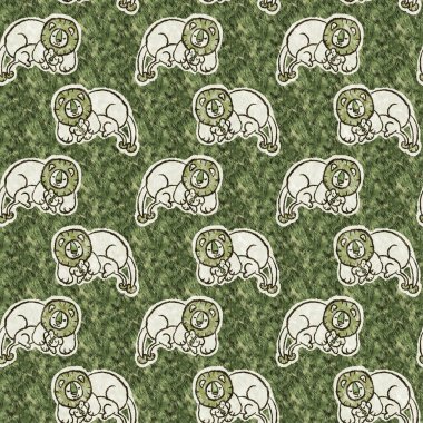 Bebek odası dekorasyonu için şirin bir safari aslanı deseni. Kusursuz kürksüz yeşil desenli cinsiyet nötr iz tasarımı. 