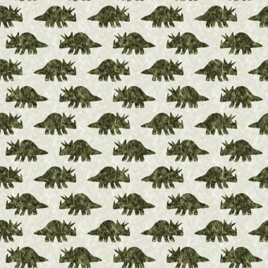 Yeşil el triceratops dinozor deseni çizdi. Bebek yuvası için cinsiyet Nötr Jurasik fosil silueti. Müze, nesli tükenme ve tekstil tasarımı için cinsiyet ayrımı yapılmamış ev dekorasyonu. 