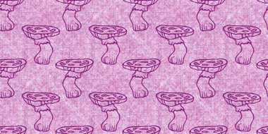 Mantar pembesi kumaş dokusu kenarı etkisi. Kanvas sonbahar kurdelesi için kusursuz örülmüş orman mantarı dekoratif baskısı.